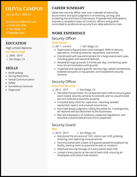 security guard resume examples|7 Security Officer Resume Examples for 2024.